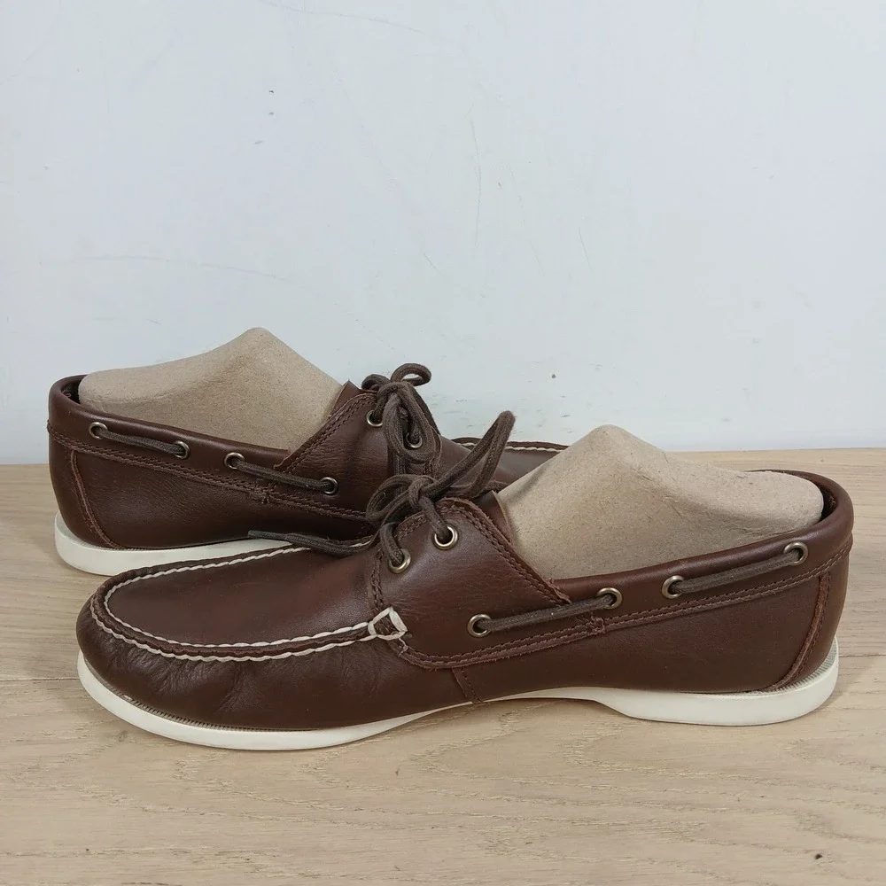 Timberland Boat Shoes Mens 11.5 Brown Leather Lace Up OrthoLite Comfort Casual
